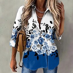 Dames Bloemen Thema Blouse Overhemd Bloemig nappi Afdrukken Overhemdkraag Casual Streetwear Tops Kla