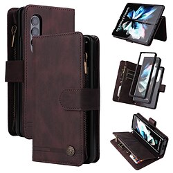 telefoon hoesje Voor Samsung Galaxy Wallet Card Case Z Fold3 Kaarthouder Omdraaien Rits Effen PU-nah