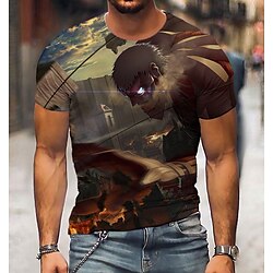 geinspireerd door Aanval op Titan Eren Jager T-Shirt Anime 100% Polyester Anime Klassiek Retro Wijno