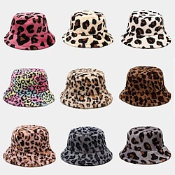 Image of nuovi cappelli invernali da pescatore soffice pelliccia uomo donna cappello panama moda caldo cappello da pescatore cappello stampato leopardo multicolore Lightinthebox