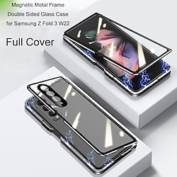 Phone Case For Samsung Galaxy Z Fold 5 Z Fold 4 Z Fold 3 Z Fold 2 Magnetic Adsorption Flip Mirror Transparent Transparent Tempered Glass Metal