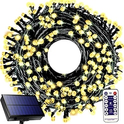 waterdichte zonne-kerstverlichting - 30-100m, 300-800 led-lichtsnoer met afstandsbediening en 8 standen voor kerstboom- en tuindecoratie en raamdecoratie Lightinthebox