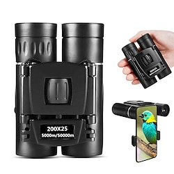 200x25 High Power Compact Binoculars with Clear Low Light Vision Large Eyepiece Waterproof Binocular for Adults Kids High Power Easy Focus Binoculars for Bird Watching Outdoor Hunting Travel