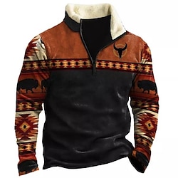 Light in the box Voor heren Grafisch Tribal Trui met capuchon Hoodies Sweatshirt Sweatshirt met rits Lange mouw Sweatshirt met capuchon Halve rits Streetwear 3D-afdrukken Sport Outdoor Casual Dagelijks Oranje