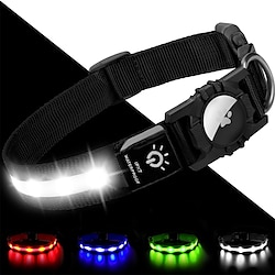 Light Up Dog Collar IPX7 Waterproof LED Flashing for Airtag Pet Collars for Dark Night Walking USB C Rechargeable Glow Nylon Collar with Air Tag Holder for Puppies Small Dogs Black(without Airtag)