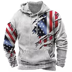 Light in the box Voor heren Grafische prints Nationale vlag Trui met capuchon Hoodies Sweatshirt Trui met capuchon Lange mouw Sweatshirt met capuchon Capuchon Streetwear 3D-afdrukken Dagelijks Sport Grijs Afdrukken