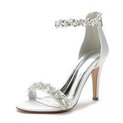 Image of Per donna scarpe da sposa Sandali Scarpe Bling Bling Scarpe scintillanti Scarpe da sposa Cristalli A stiletto Appuntite minimalismo Raso Cerniera Verde e blu Nero Bianco Lightinthebox