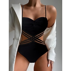 Light in the box Dames Normaal Zwemkleding Een stukje Monokini wrap Zwempak Uitknippen Strand Kleding Zomer Effen Mouwloos Badpakken