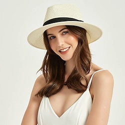 Image of 1 cappello panama da donna a tesa larga da uomo in paglia fedora cappello da sole estivo da spiaggia cappello di paglia da donna Lightinthebox