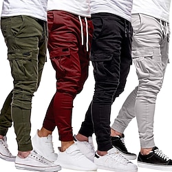 Light in the box Voor heren Cargohosen Cargo-broek Joggingbroeken Jogger Broek Elastische taille Flap zak Effen Kleur Uitgaan Weekend Streetwear Stijlvol Zwart Rood