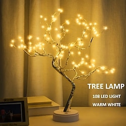 Image of luce notturna a led da tavolo albero bonsai luce con 108 led filo di rame luci stringa interruttore tattile fai da te albero artificiale lampada usb o alimentato a batteria per la camera da letto Lightinthebox