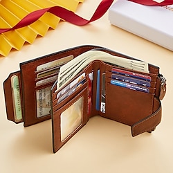 1pc Men's Genuine Leather Wallet Vintage Short Multi Function ID Card  Holder RFID Blocking Zipper Coin Pocket Billfold Give Gifts To Men On