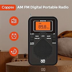 Cappsu AM/FM Portable Radio Personal Radio With Excellent Reception Powered By 2 AAA Batteries (not Included In The Package) With Stereo Headphones Large LCD Screen Alarm Clock Radio