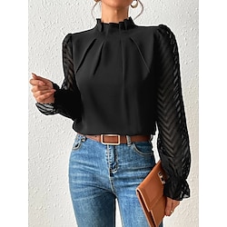 Light in the box Dames Overhemd Blouse Netstof Casual Dagelijks Basic Lange mouw Coltrui Hoge nek Zwart Herfst winter