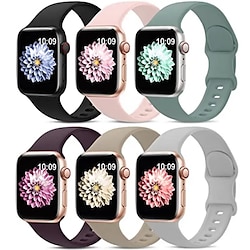6 Pack Sport Band Compatible with Apple Watch band 38mm 40mm 41mm 42mm 44mm 45mm 49mm Adjustable Breathable Women Men Silicone Strap Replacement Wristband for iwatch Ultra 2 Series 9 8 7 SE 6 5 4 3 2