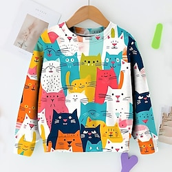 Voor meisjes 3D Grafisch Tekenfilm Kat Sweatshirt Lange mouw 3D-afdrukken Zomer Herfst Modieus Streetwear Aanbiddelijk Kinderen 3-12 jaar Buiten Casual Dagelijks Normale pasvorm Lightinthebox