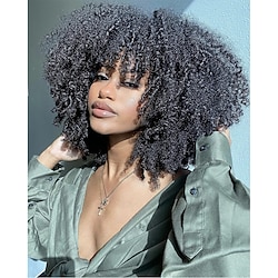 korte krullende afro pruik met pony voor zwarte vrouwen kinky krullend haar pruik afro synthetische volledige pruiken Lightinthebox