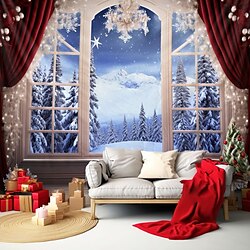 jul fönster utsikt hängande gobeläng väggkonst stor gobeläng väggmålning dekor fotografi bakgrund filt gardin hem sovrum vardagsrum dekoration miniinthebox