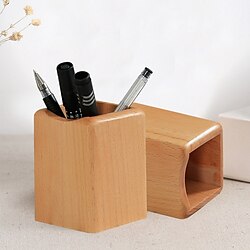 Image of portapenne in legno per scrivania, portapenne geometrico, portapenne, forniture per ufficio desktop carine, organizzatore di pennelli per trucco Lightinthebox