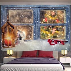 jul fönster utsikt hängande gobeläng väggkonst stor gobeläng väggmålning dekor fotografi bakgrund filt gardin hem sovrum vardagsrum dekoration miniinthebox