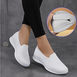 Image of Per donna Scarpe da ginnastica Slip-On Taglie forti Esterno Giornaliero Estate Piatto Punta tonda Di tendenza Per sport Informale Footing Tessitura volante Mocassino Nero Bianco Viola Lightinthebox