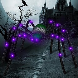 halloween-dekorationer utomhus, 2023 uppgraderad ljus upp gigantiska halloween-spindeldekorationer böjbar falsk spindel med backgradientljus, halloween-dekor för hemgårdskostymer fester trädgård miniinthebox