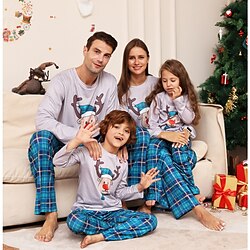 familj Jul Pyjamas Grafisk Hem Ljusgrå Långärmad Mamma och jag kläder Aktiv Matchande kläder miniinthebox