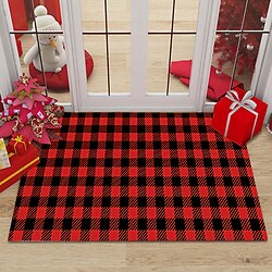 julbuffel dörrmatta röd svart rutigt mönster golvmatta matta vardagsrum matta sovrum soffa dekorativt barnspel halkskydd miniinthebox