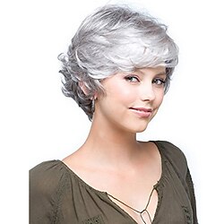 korta grå lockiga peruker för vita kvinnor silvergrå pixie cut syntetiska kort hår peruker med lugg lurvig lager lockigt vågig kostym daglig fest hårersättning peruker för gamla kvinnor miniinthebox