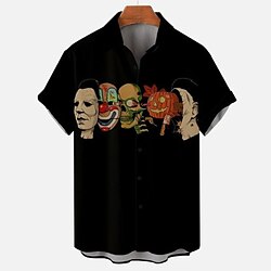 Halloween Skelett / Dödskalle Pumpa Hawaiian Shirts Aloha Shirt 3D Grafisk Skjorta Till Herr Vuxna 3D-utskrift Polyester Ledigt / vardag miniinthebox
