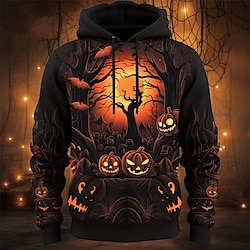 Light in the box Pompoen Grafische prints Voor heren Dagelijks 3D-afdrukken Trui met capuchon Halloween Feestdagen Uitgaan Hoodies Zwart Oranje Lange mouw Capuchon Afdrukken Lente Herfst Ontwerper Sweatshirt met