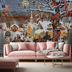 jul snöigt hus hängande gobeläng väggkonst stor gobeläng väggmålning dekor fotografi bakgrund filt gardin hem sovrum vardagsrum dekoration miniinthebox