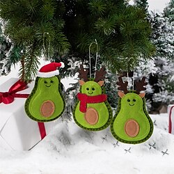 3st julavokadohänge, söt avokadogrön dockahänge dekor, naturliga filttyger avokadopynt för att hänga på väggar, fönster, mantel, grenar, dörrar miniinthebox