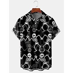 Halloween Skelett / Dödskalle Pumpa Hawaiian Shirts Aloha Shirt 3D Grafisk Skjorta Till Herr Vuxna 3D-utskrift Polyester Ledigt / vardag miniinthebox