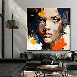 Colorful Knife Woman Portrait Wall Art Handpainted Abstract Girl Poster Home Decor Painting Face Han