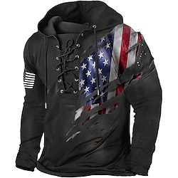 Light in the box Voor heren Amerikaanse Amerikaanse vlag Trui met capuchon Hoodies Sweatshirt Trui met capuchon Lange mouw Sweatshirt met capuchon Capuchon Modieus 3D-afdrukken Vakantie Uitgaan Streetwear Zwart Grijs