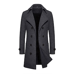 Light in the box Voor heren Winterjas Peacoat Regenjas Buiten Alledaagse kleding Herfst winter 95% polyester 5% katoen bovenkleding Kleding Modieus Streetwear Effen Revers Dubbele rij knopen