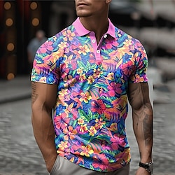 Floral Casual Men's Short Sleeve Outdoor Daily Wear Streetwear Autumn / Fall 3D Print Turndown Purple Polyester