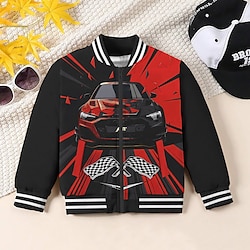 Boys 3D Car Jacket Long Sleeve Fall Winter Active Streetwear Cool Polyester Kids 3-12 Years V Neck Zip Street Daily Regular Fit