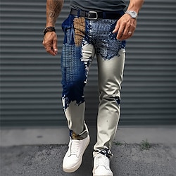 Color Block Business Abstract Men's 3D Print Dress Pants Pants Trousers Outdoor Daily Wear Streetwear Polyester Navy Blue Blue Brown S M L Medium Waist Elasticity Pants