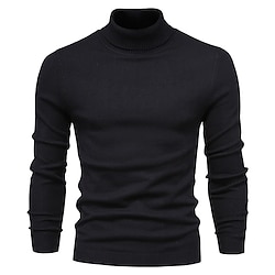 Men's Pullover Sweater Jumper Turtleneck Sweater Knit Sweater Ribbed Knit Regular Knitted Plain Turtleneck Keep Warm Modern Contemporary Daily Wear Going out Clothing Apparel Fall Winter Black Yellow