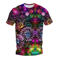 Graphic Fireworks Daily Designer Retro Vintage Men's 3D Print T shirt Tee Sports Outdoor Holiday Going out T shirt Blue Purple Green Short Sleeve Crew Neck Shirt Spring  Summer Clothing Apparel S M