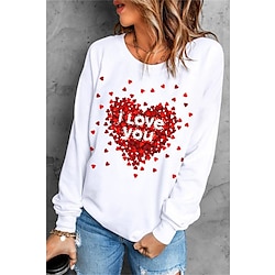 Women's Sweatshirt Pullover Heart LOVE Graphic Valentine's Day Casual Print White Red Beige Active Sportswear Round Neck Long Sleeve Top Micro-elastic Spring   Fall