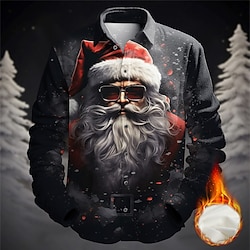 Christmas Men's Santa Claus Printed Shirts Santa Claus AbstracFleece Daily Wear Vacation Going out Fall  Winter Turndown Long Sleeve RoseBlack, WhiteBlack, RedPink S, M, L Fleece Christmas