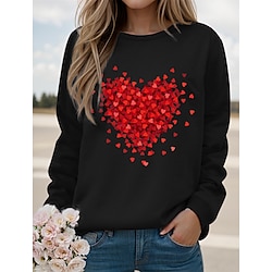Women's Sweatshirt Pullover Cotton Heart Graphic Valentine's Day Casual Print Black White Pink Sportswear Funny Round Neck Long Sleeve Top Micro-elastic Fall  Winter