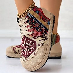 Women's Sneakers Plus Size Platform Sneakers Outdoor Office Daily Solid Color Winter Tassel Flat Heel Round Toe Elegant Casual Minimalism Denim Lace-up Red Blue