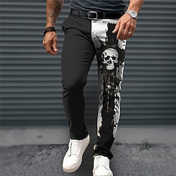 Skull Punk Business Men's 3D Print Dress Pants Pants Trousers Outdoor Daily Wear Streetwear Polyester Black White Navy Blue S M L Medium Waist Elasticity Pants