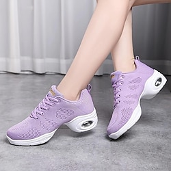 Women's Dance Sneakers Stylish Flat Heel Round Toe Lace-up Adults' Black White Purple