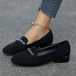 Women's Flats Slip-Ons Ballerina Plus Size Outdoor Daily Rhinestone Flat Heel Round Toe Elegant Vacation Vintage Faux Leather Loafer Black