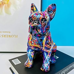 Graffiti French Bulldog Sculpture Animal Dog Statue Art Figurine Home Decoration for Living Room Bedroom Book Shelf TV Cabinet Desktop Decor Table Centerpieces Ornaments